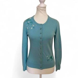 Reitmans Blue Cardigan with Floral Embroidery